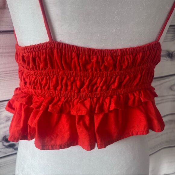 Sim & Sam Red-Orange V Neck Tie Shoulder Crop Top - Picture 7 of 9